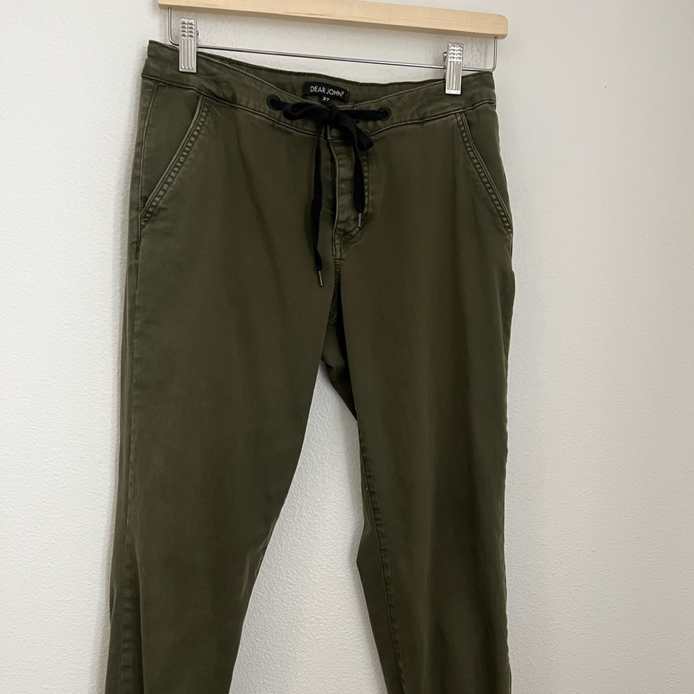 Dear John army olive green jogger pants tie waste snap fly size 27